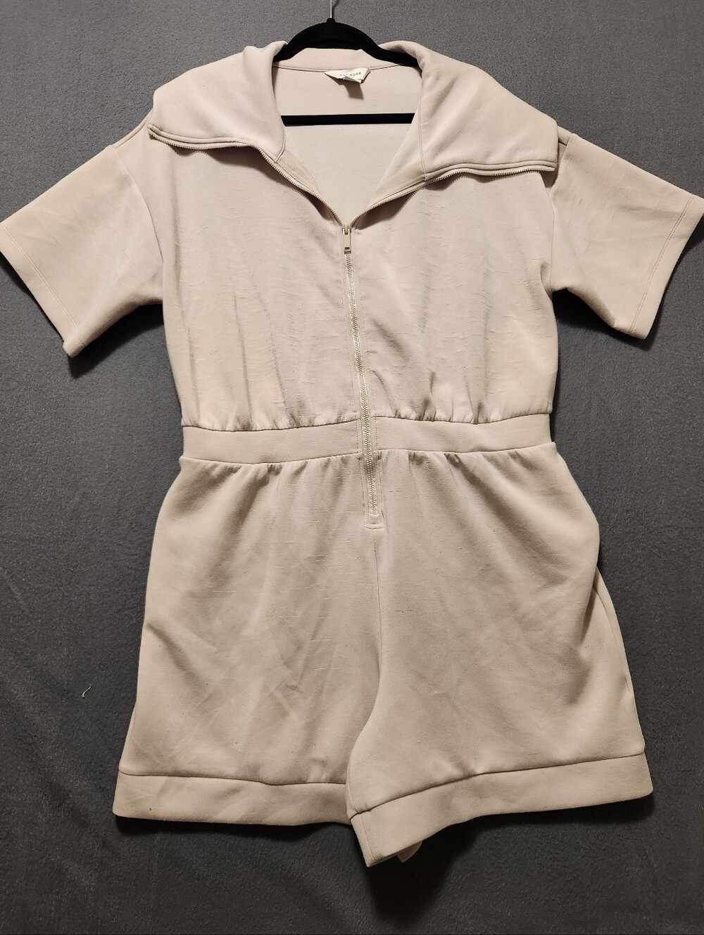 Rae Mode Romper Women Size 3XL Beige Zipper Front W/Pockets Plus Size Summer